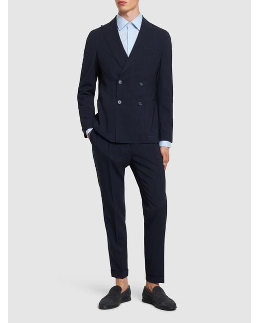 Boss Blue Hanry Double Breasted Wool Suit for men
