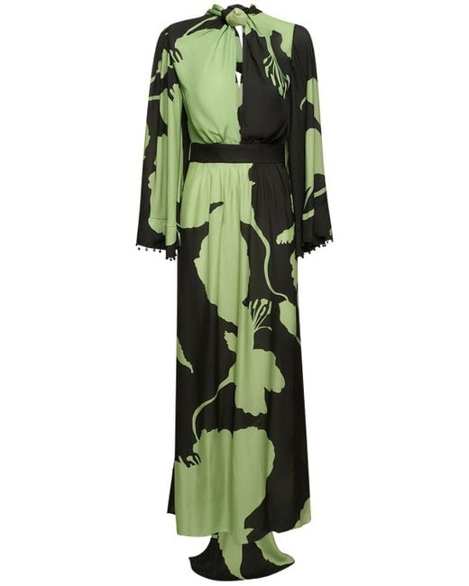 Vestito earthy elegance in seta / ricami di Johanna Ortiz in Green