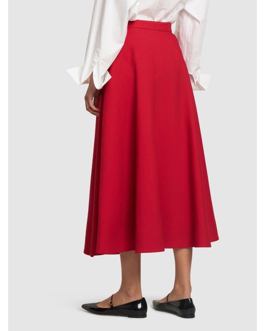 Falda midi de lana y seda con aplique Valentino de color Red