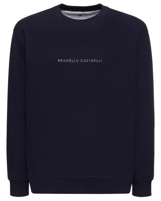 Brunello Cucinelli Sweatshirt Aus Baumwolle Mit Logostickerei in Blue für Herren