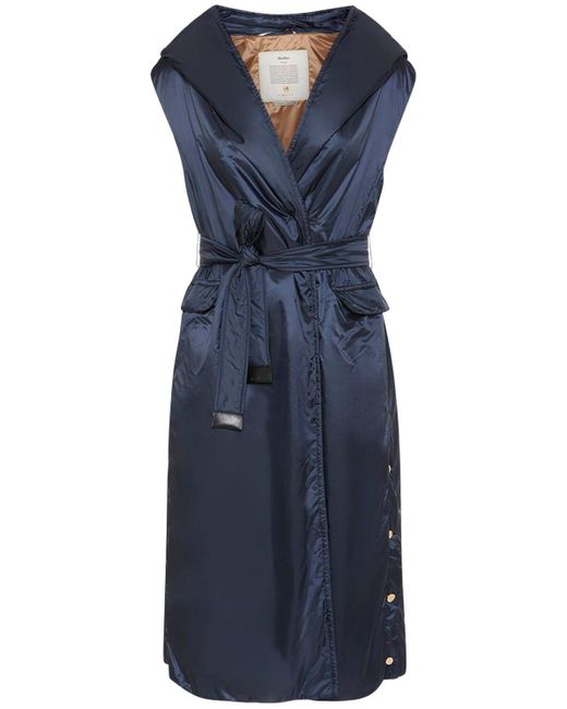 Max Mara Picasso Belted Long Puffer Vest in Blue | Lyst