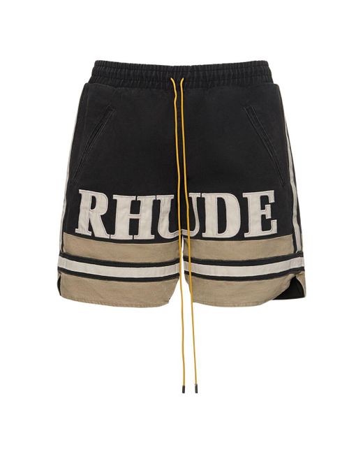Rhude Black Logo Embroidered Cotton Shorts for men