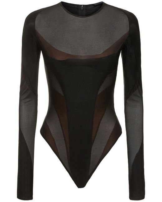 Mugler Black Nylon Jersey Long Sleeve Bodysuit