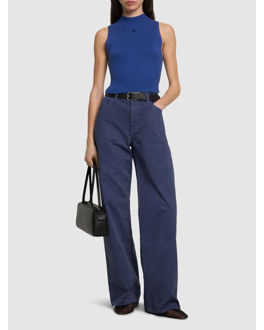 Courreges Blue Damen Leichtes, Geripptes Baumwolloberteil