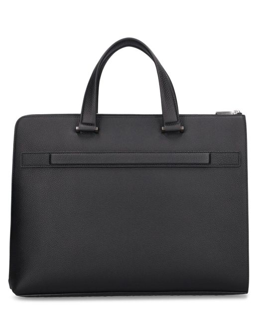Ferragamo Black Logo Embossed Leather Briefcase for men