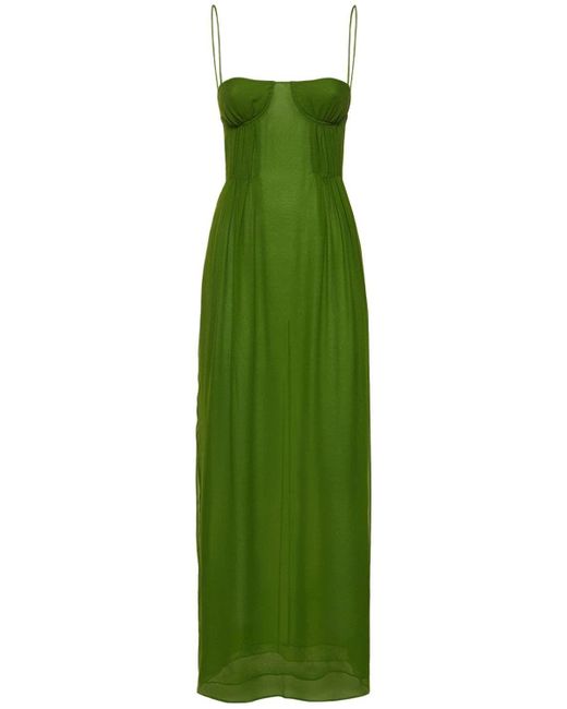 Christopher Esber Green Silk Chiffon Pleated Long Dress