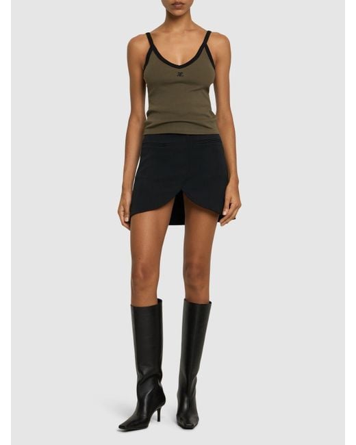 Contrast v-neck cotton tank top di Courreges in Brown