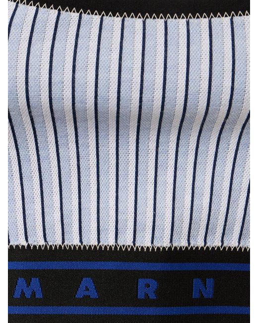 Marni Blue Striped Cotton Blend Knit Crop Top