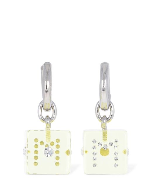 Marni White Resin Earrings W/ Dice & Crystal