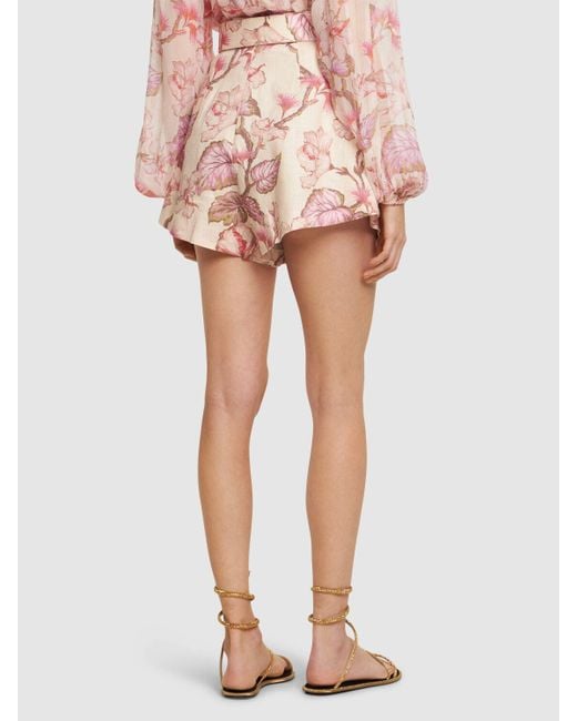 Shorts de lino estampado Zimmermann de color Pink
