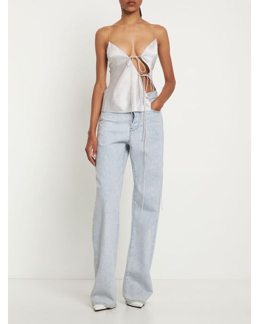 Top in raso di seta con spallini a catena di Christopher Esber in White