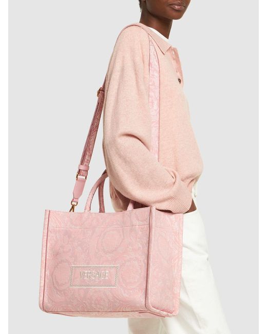 Versace Pink Large Barocco Jacquard Tote Bag