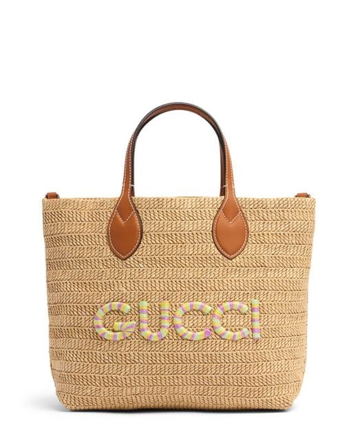 Gucci Natural Small Raffia Tote Bag W/ Logo