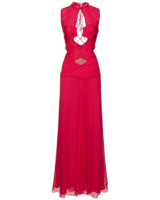 Alberta Ferretti Red Silk Chiffon Cutout Gown