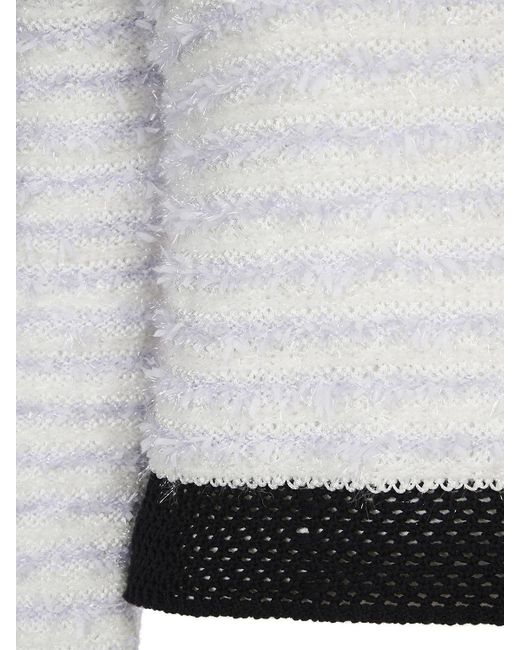 Balmain White Cropped Tweed Sweater