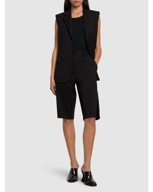 Helmut Lang Black Flat Front Wool Shorts