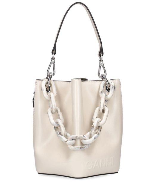 Ganni White Small Diamond Leather Bucket Bag