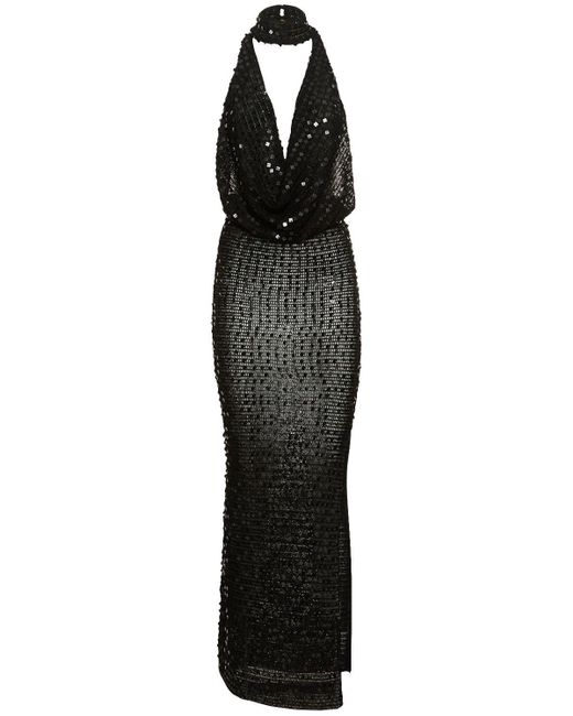 AYA MUSE Bellico Sequin Embellished Long Dress in Black | Lyst