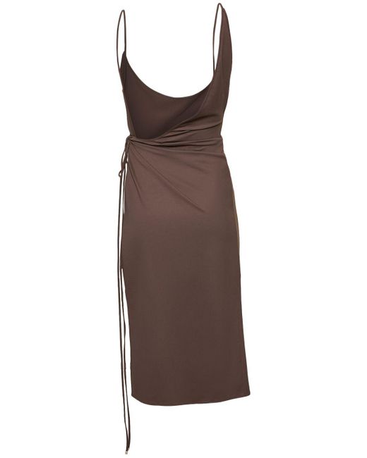 The Attico Brown Lycra Side Slit Midi Dress