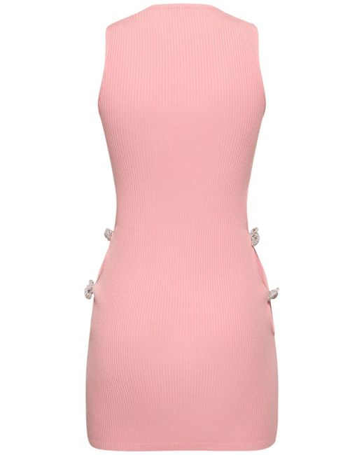 Mach & Mach Pink Bow-detail Rib-knit Mini Dress