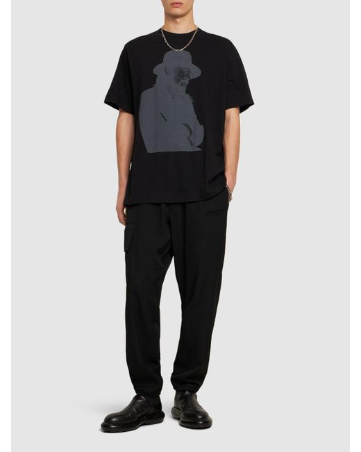 Camiseta de algodón estampada Yohji Yamamoto de hombre de color Black