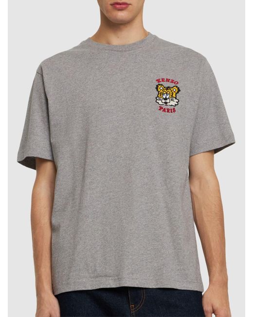 KENZO Gray Verdy Embroidered Cotton T-shirt for men