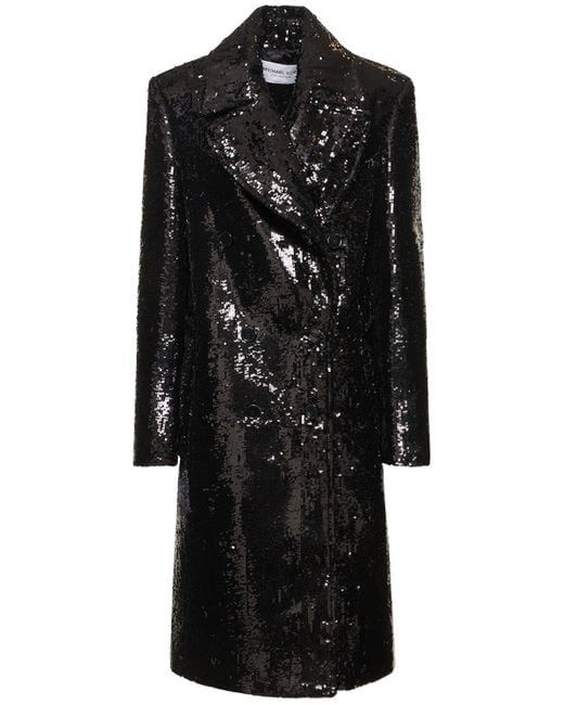 Michael Kors Sequin Double Breasted Chesterfield Coat in Black | Lyst ...