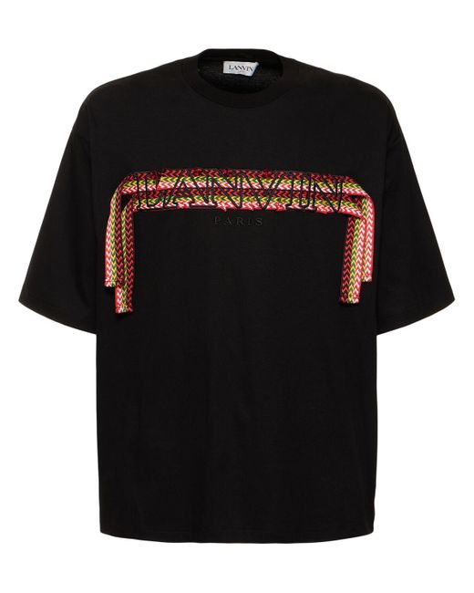 Lanvin Black Curb Logo Embroidery Cotton T-Shirt for men