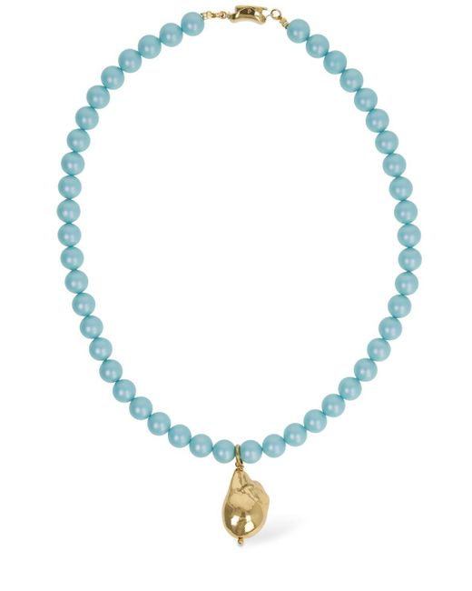 Timeless Pearly Blue Shell Charm Beaded Collar Necklace