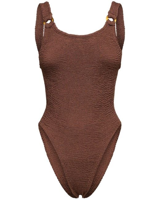 Hunza G Brown Domino One Piece Swimsuit W/rings
