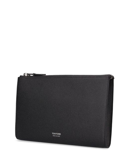 Tom Ford Black Small Grain Leather Pouch W/Strap for men