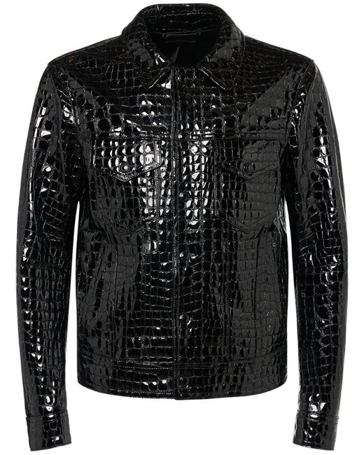 Tom Ford Black Croc Embossed Leather Jacket for men