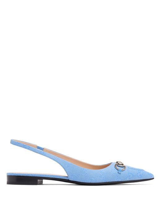 Chaussures plates à bride en toile horsebit 15 mm Gucci en coloris Blue