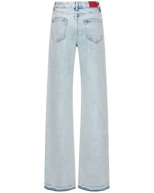 Alessandra Rich Blue Denim Wide Jeans W/ Studs