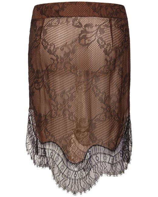 Tom Ford Brown High Rise Midi Skirt W/ Lace