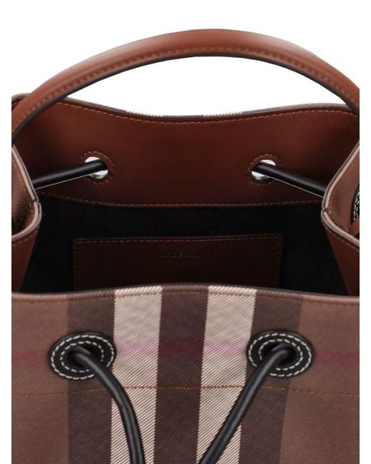 Burberry Brown Small Check Drawstring Bucket Bag