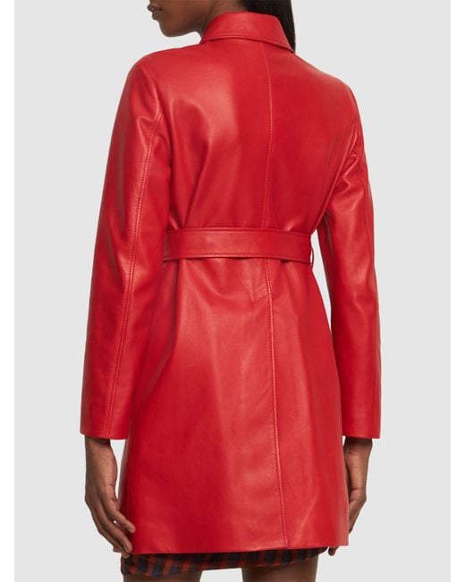 Bally Red Lamb Leather Trench Coat