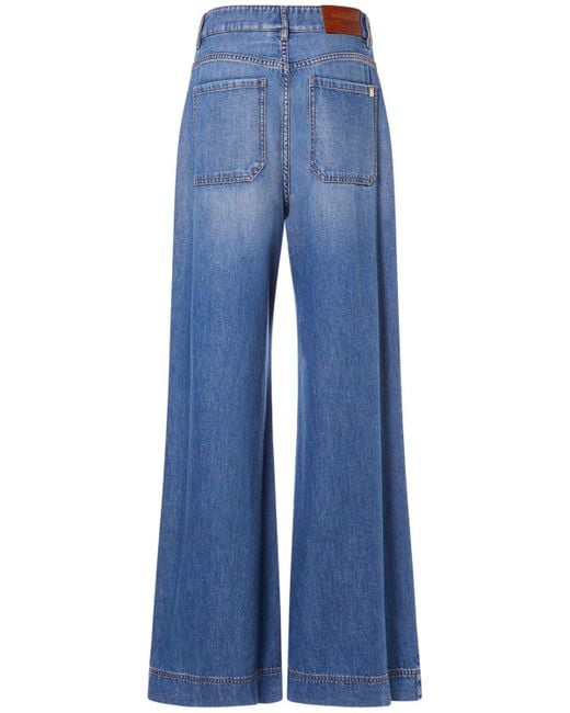 Jeans anchos de denim de algodón Weekend by Maxmara de color Blue