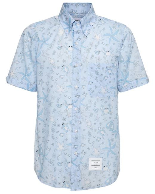 Thom Browne Blue Buttoned Cotton Straight Fit Shirt for men