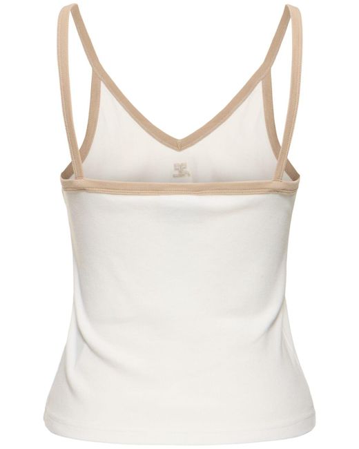 Courreges White Contrast V-neck Cotton Tank Top