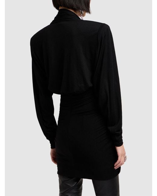 Saint Laurent Black Draped Wool-jersey Mini Dress