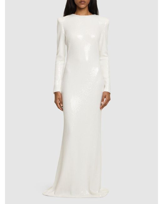 Galvan White Grace Fitted Long Sleeve Maxi Dress