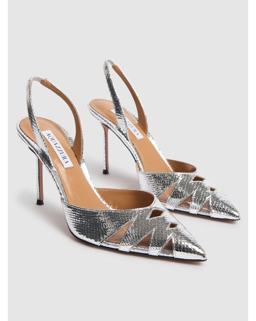 Aquazzura 85mm Peek Metallic Leather Slingbacks