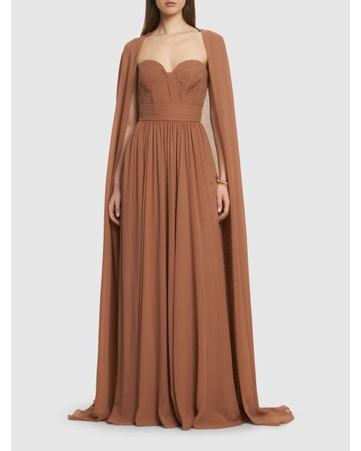 Elie Saab Brown Strapless Silk Long Dress