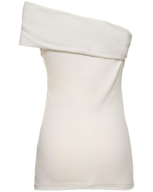 MSGM Natural Draped Cotton Jersey One-shoulder Top