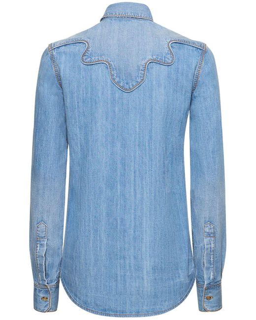 Ermanno Scervino Blue Embroidered Cotton Denim Shirt