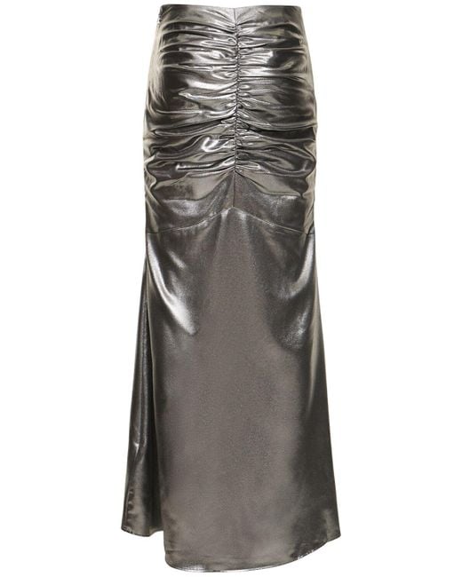 ROTATE BIRGER CHRISTENSEN Gray Metallic Draped Maxi Skirt