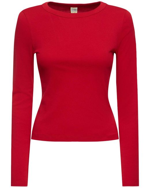 Flore Flore オーガニックコットンリブ長袖tシャツ Red