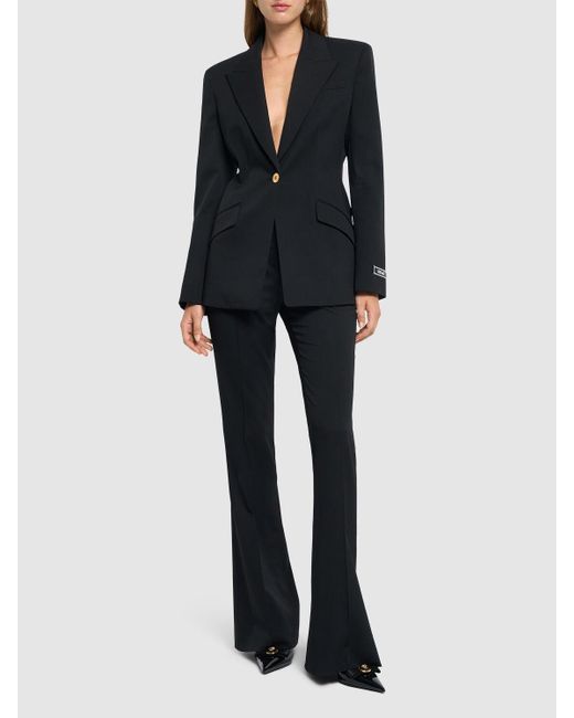 Versace Black Stretch Virgin Wool Mid Rise Flare Pants