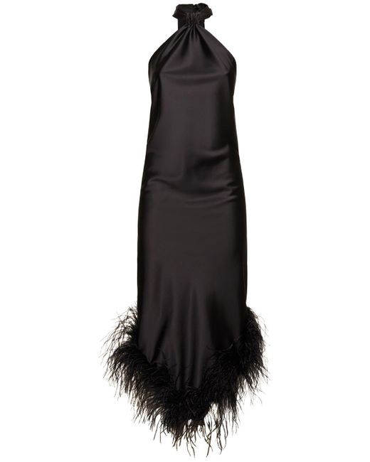 GIUSEPPE DI MORABITO Black Satin Midi Dress W/Feathers